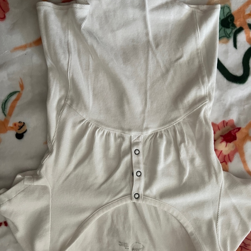 White Ribbed Button-Front Top - Picture 4 of 6